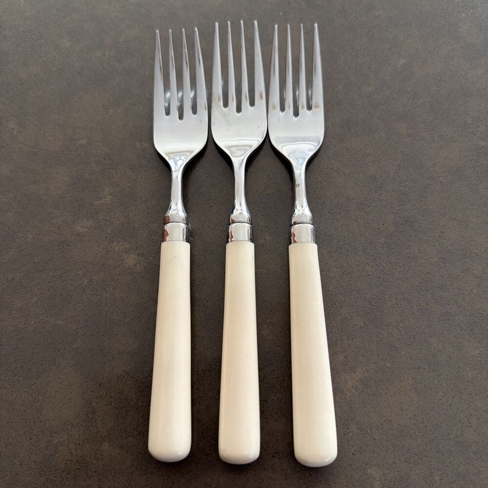 Set Of 3 Stanley Roberts Spectrum Ivory Stainless SALAD FORKS 6 3/4"